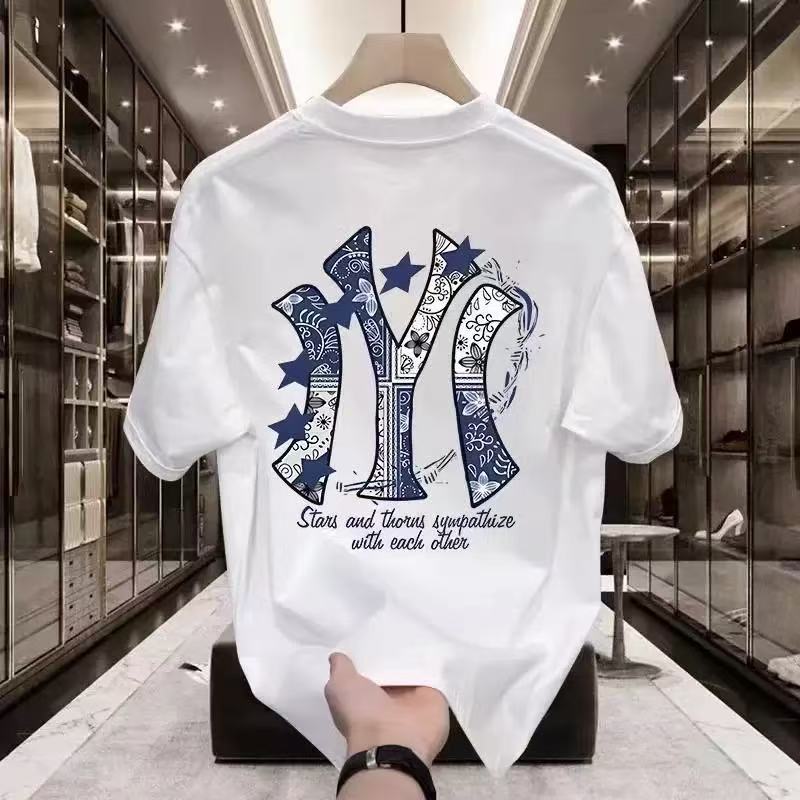 เสื้อยืดแบรนด์สตรีทคอกลมสำหรับผู้ชาย ดีไซน์ใหม่ฤดูร้อน ทำจากผ้าฝ้ายแขนสั้น ลายพิมพ์สวยงาม เหมาะกับการสวมใส่ในหน้าร้อน