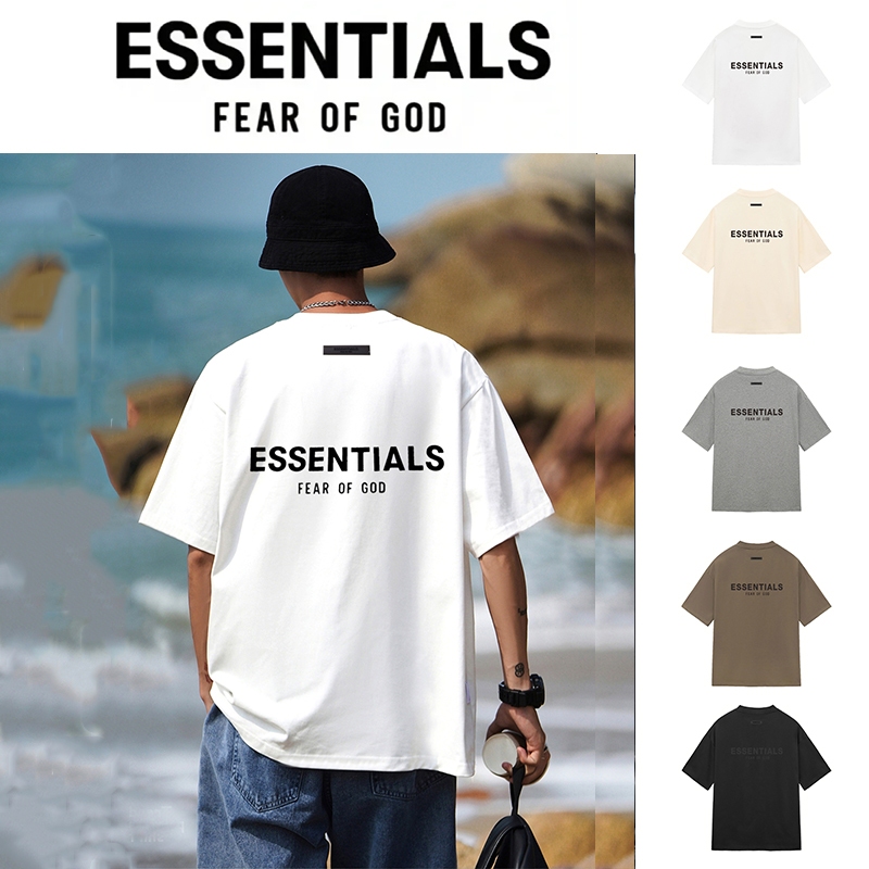 『Essentials』Fear of God Essentials Classic Short Sleeve Tee เสื้อยืดแขนสั้น กดตัวอักษรกาว ชายและหญิงสามารถสวมใส่