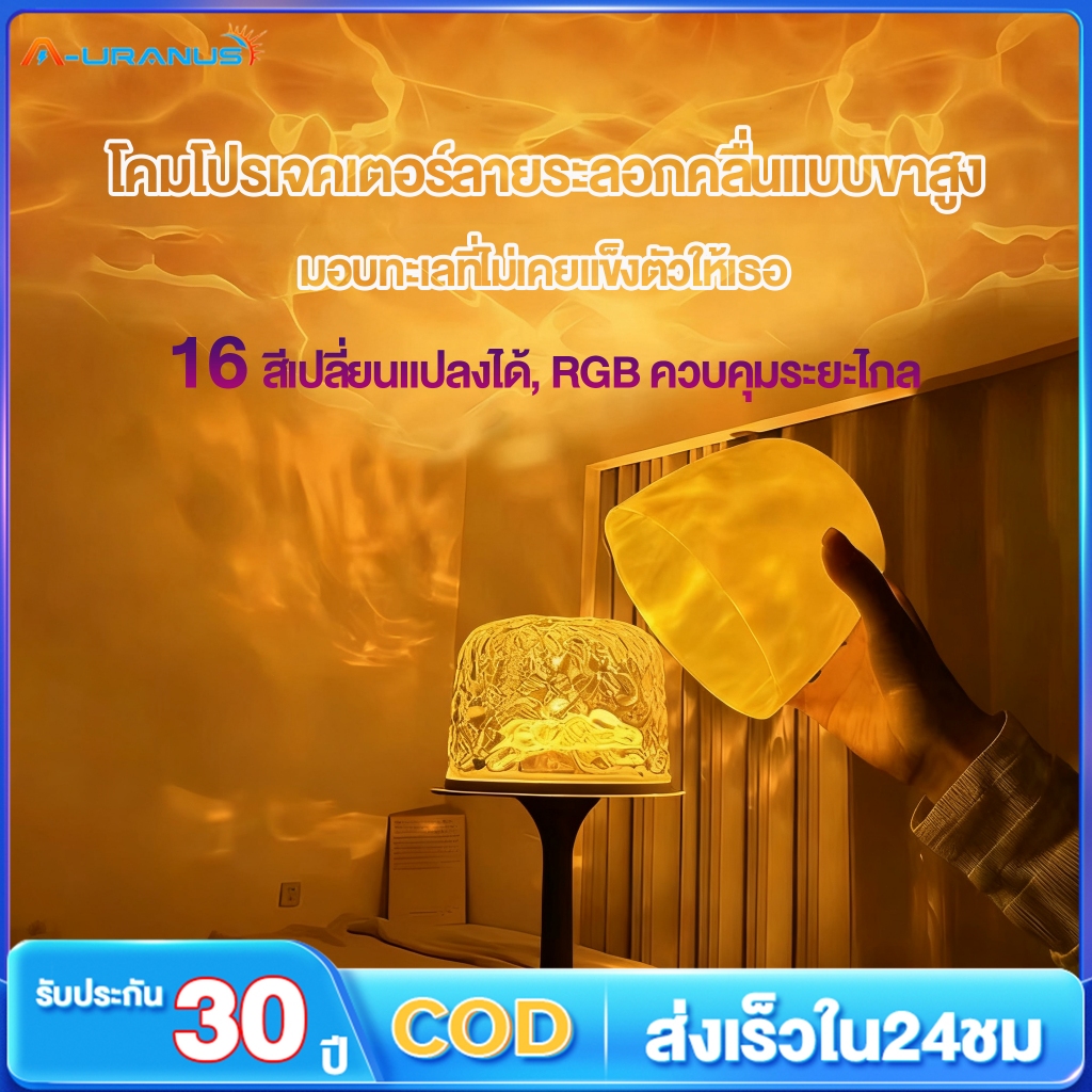 โคมไฟตั้งโต๊ะ LED ไฟแต่งห้อง เปลี่ยนสีได้ 16 โหมด ดีไซน์ลายคลื่นน้ำ พร้อมไฟหัวเตียง ของตกแต่งห้องสวย
