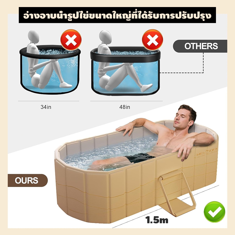 อ่างอาบน้ำ แบบพับได้ 150*55cm วัสดุหนาขึ้น พับเก็บได้ ไม่ต้องติดตั้ง สไตล์ญี่ปุ่น SPA และสปาน้ำ - รูปที่ 7