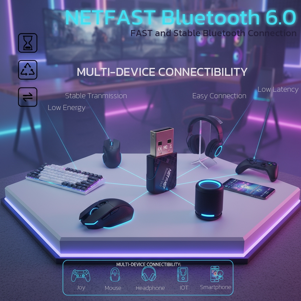 ✨รุ่นใหม่ USB Bluetooth 6.0 For PC , Labtop  อะแดปเตอร์ไร้สายบลูทูธ บลูทูธ V6.0/5.4/5.1/5.0 รูปที่ 5