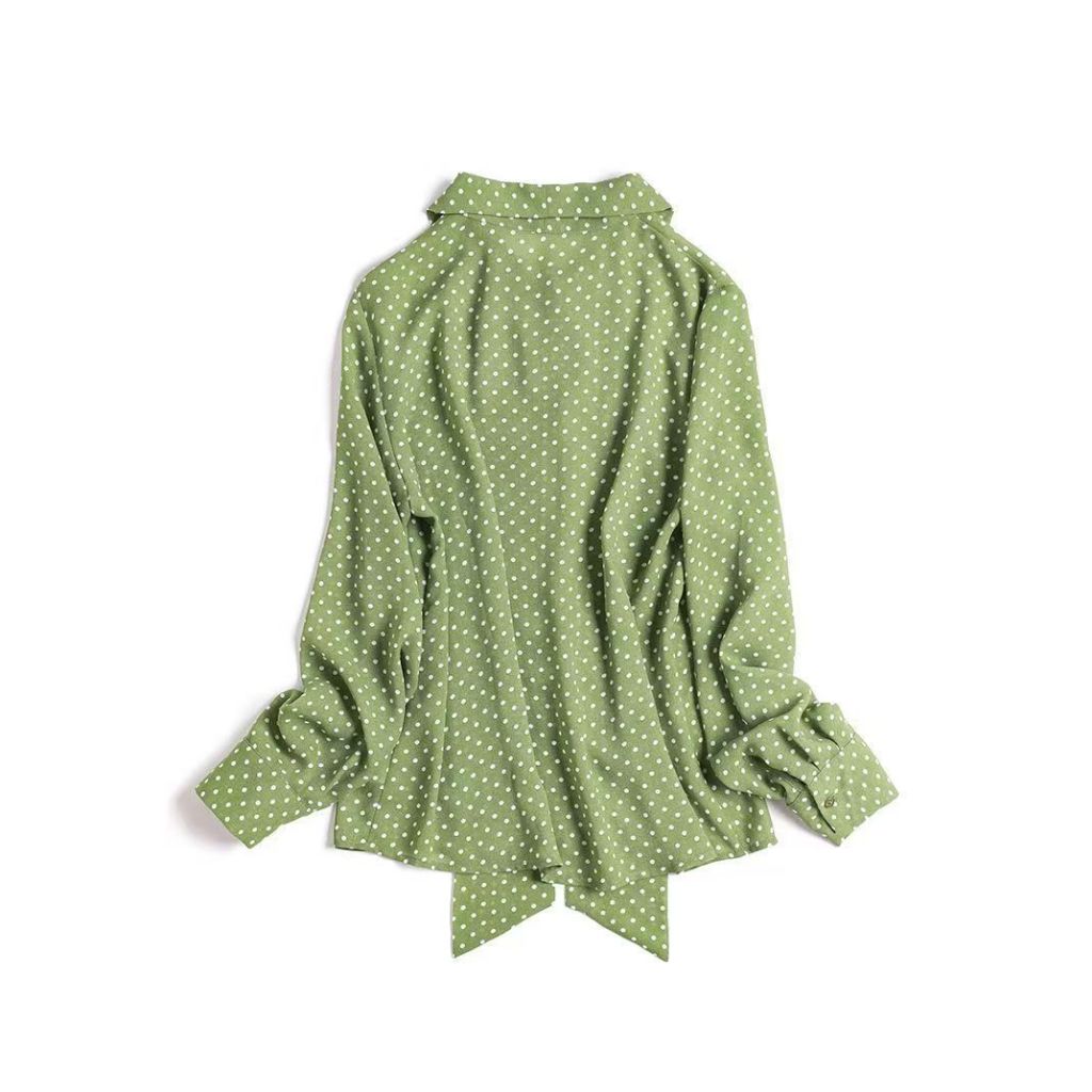◆Polka-dot สีดำเสื้อชีฟองผู้หญิงแขนยาว 2024 ฤดูใบไม้ร่วงใหม่อารมณ์อายุ-ลดโบว์เสื้อสไตล์ต่างประเทศ - รูปที่ 3