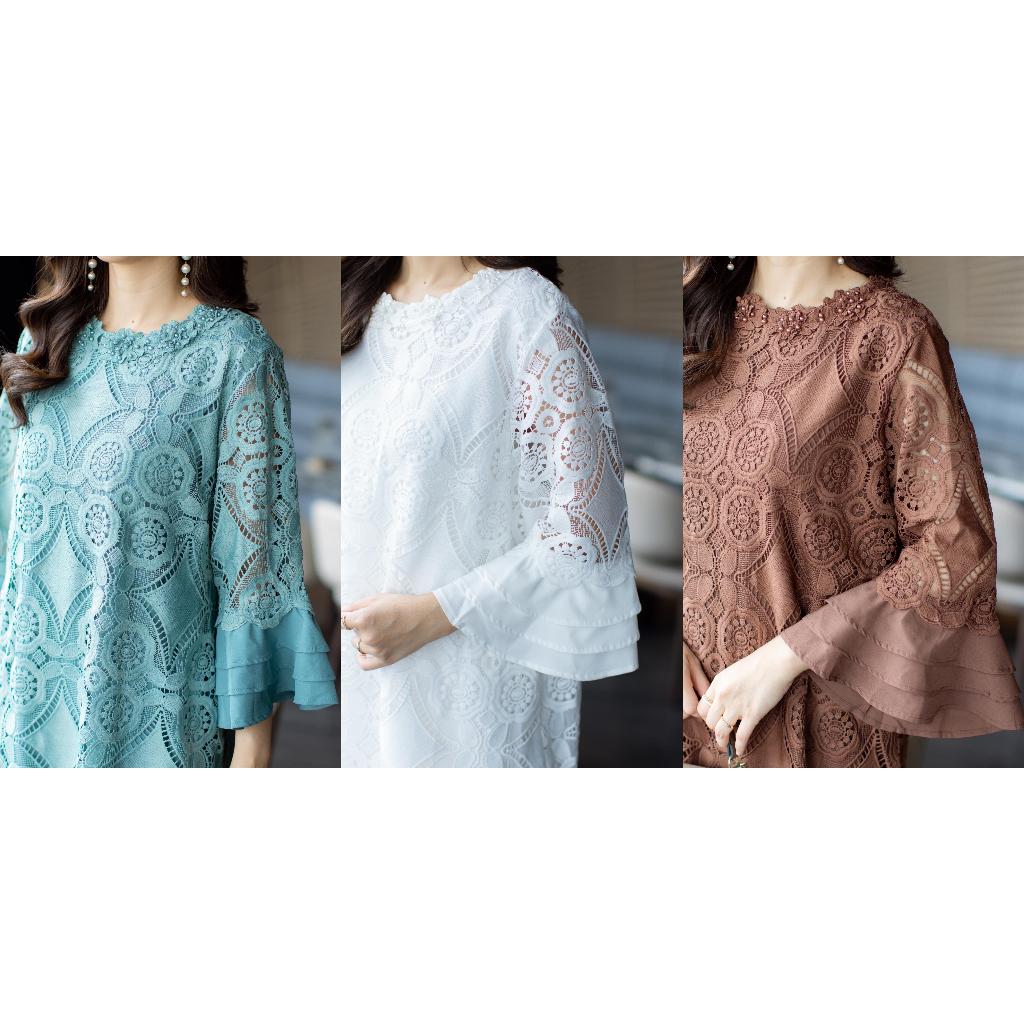 Cutie Minute L4821 เดรสลูกไม้ผสมผสานด้วยผ้าชีฟองอัดพลีทแน่นๆที่ชายกระโปรง ช่วงแขนแต่งระบาย - รูปที่ 6