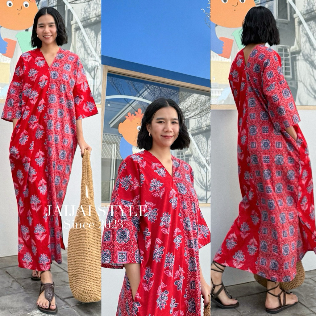 เดรสกะเหรี่ยงยาว(แขนต่อ)ผ้าฝ้ายอินเดีย