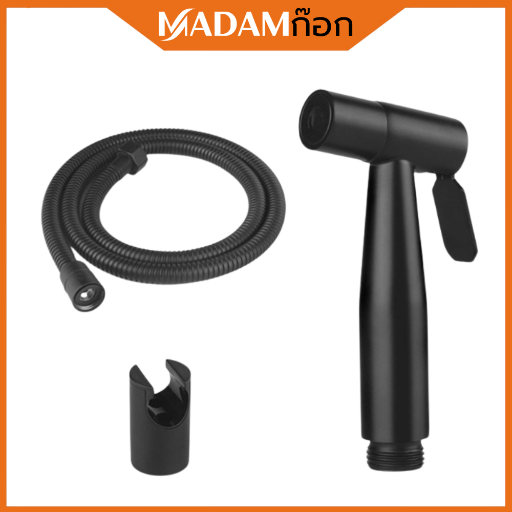 ถูกที่สุด  มาดามก๊อก ชุดสายฉีดชำระ หัวชำระ สาย ขาแขวน สแตนเลส แท้ สีดำ MA-G-R111B