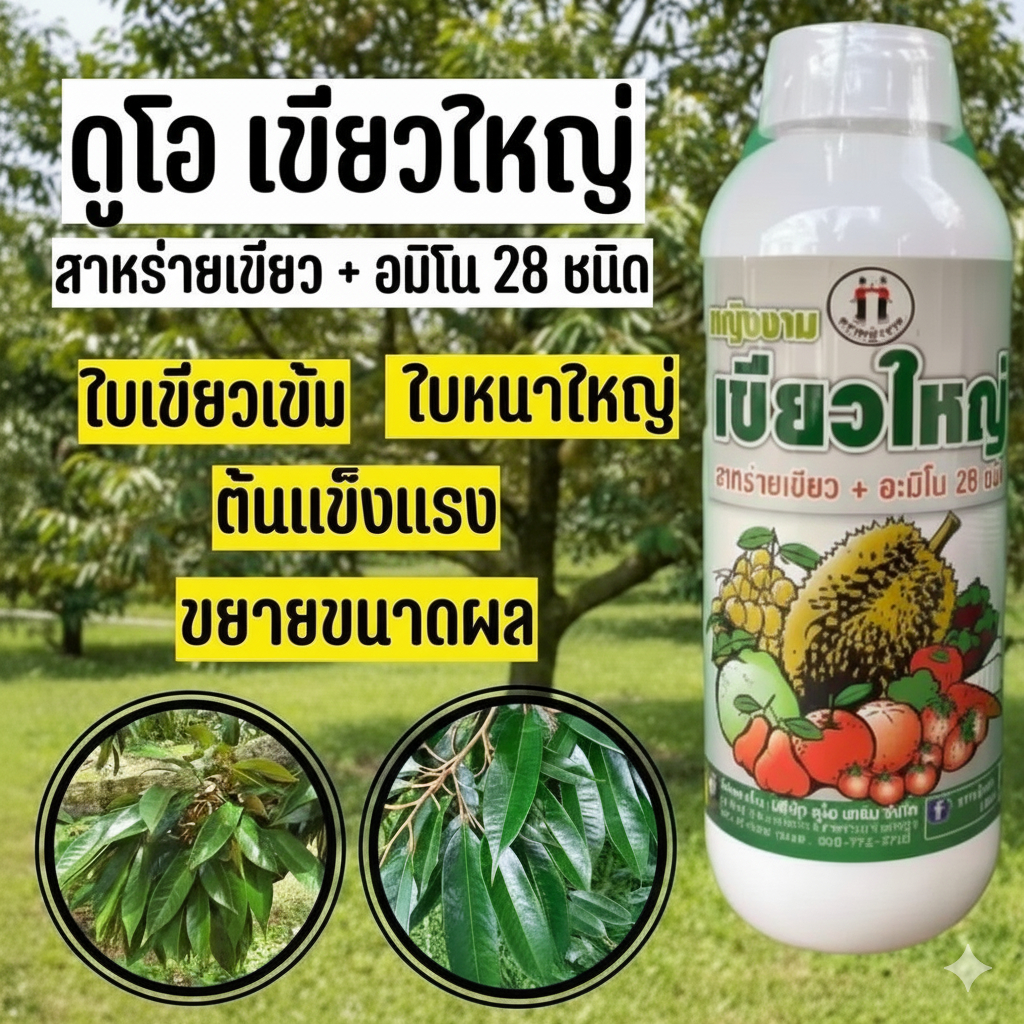 ดูโอ หญิงงาม เขียวใหญ่ สาหร่ายเขียว+อมิโน 28 ชนิด ใบเขียวเข้ม ใบหนาใหญ่ต้นเเข็งเเรง ป้องกันใบเหลือง ดูโอหญิงงาม 1 ลิตร