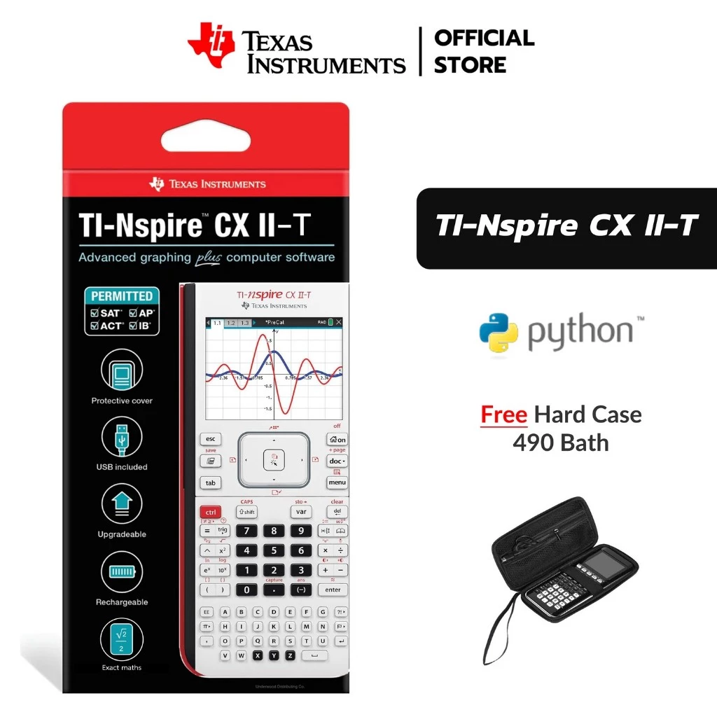 [Free Hard Case] Texas Instruments เครื่องคิดเลขกราฟ รุ่น TI-Nspire CX II-T Graphing Calculator