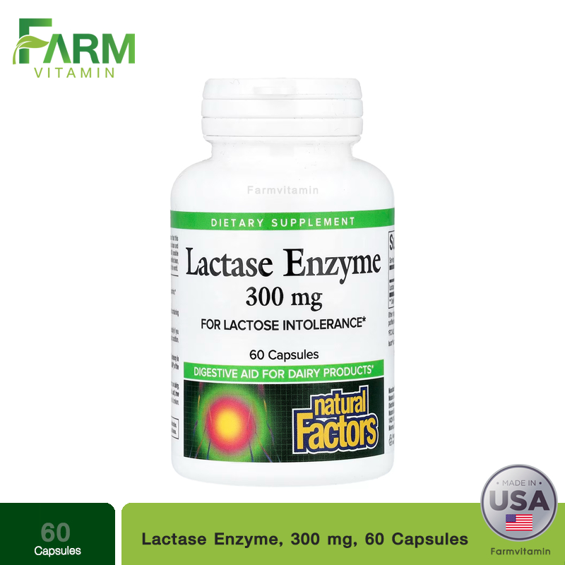 Natural Factors, Lactase Enzyme, 9000 FCC ALU, 60 Capsules, เอนไซม์ย่อยนม