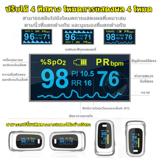 เครื่องวัดออกซิเจน ปลายนิ้ว 4 ฟังก์ชัน อัตราการหายใจ RR จอOLED 6โหมด ปรับได้4ทิศทาง อัตราการเต้นของหัวใจจอ มีแบตเตอรี่