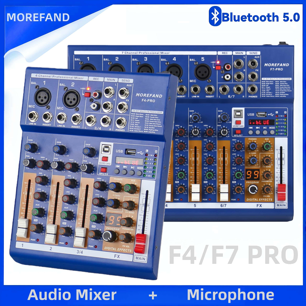 F4pro/F7pro าร์ดเสียงภายในบ้านหน้าจอ 4/7 ทิศทาง เครื่องผสมสัญญาณเสียงระดับมืออาชีพ 5V DC เสียงระเบิด