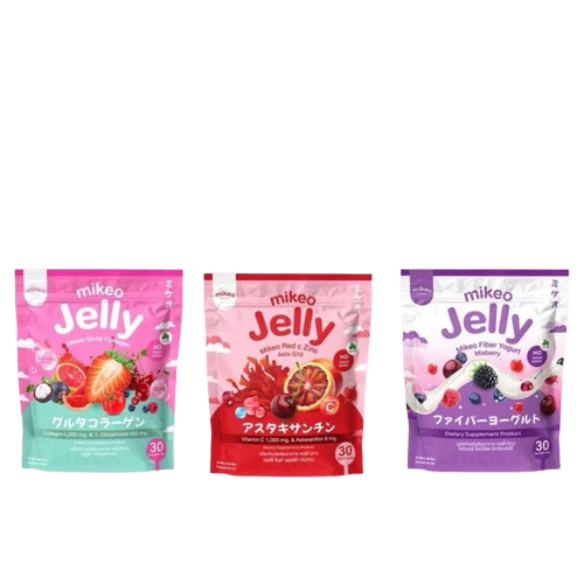 (1 ชิ้น) Mikeo Jelly Fiber Gluta Collagen Zinc 30 ซอง มิเกล เจลลี่