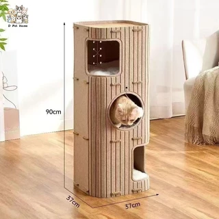 บ้านแมว 2 ชั้น/3 ชั้น ทั้งหมด-ใน-หนึ่ง บ้านปราสาทแมวทรงกระบอก สไตล์ญี่ปุ่นมีรู ที่นอนแมว บ้านสัตว์เลี รู้สึก เตียงแมว