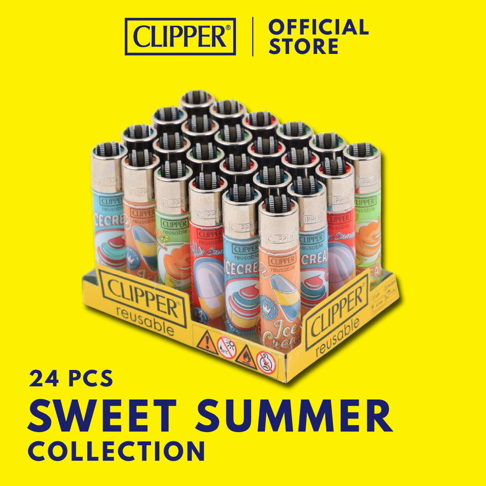 ไฟแช็ค คลิปเปอร์ Clipper Lighters Sweet Summer Collection (แพ็ค 24 ชิ้น) ไฟแช็คเติมแก๊สได้ เปลี่ยนหินไฟได้ แรงสู้ลม