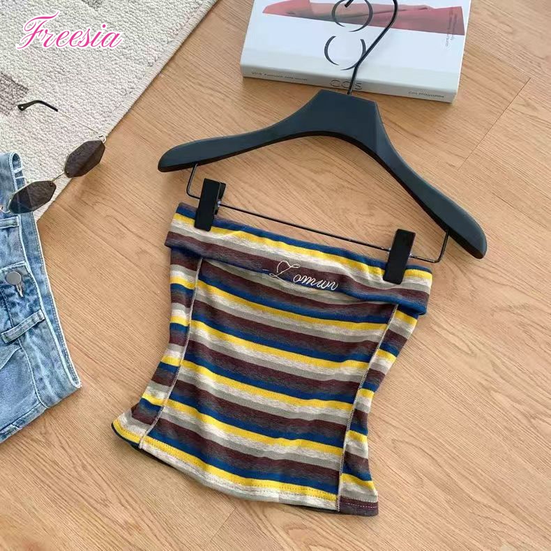 เสื้อเกาะอก เกาะอกพับ สไตล์วินเทจ ใส่เที่ยว สายฝอ#92415 – โปรปัง