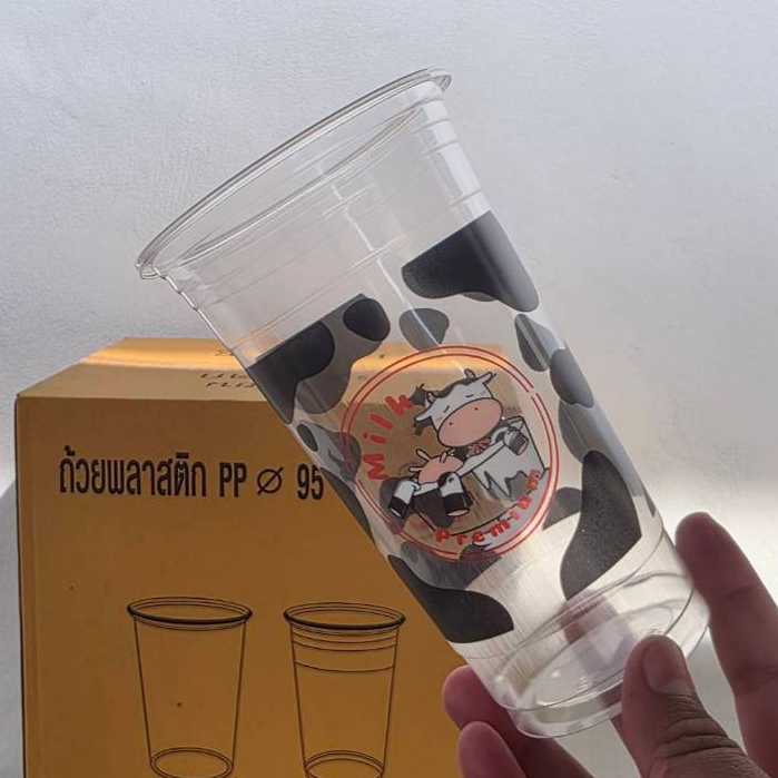 *พิมพ์ลาย Cow Milk*แก้ว PP 22 oz.ปาก95 เรียบ ตรา3A  บรรจุ20แถว/ลัง1000ใบ(50ใบ/แพ็ค)