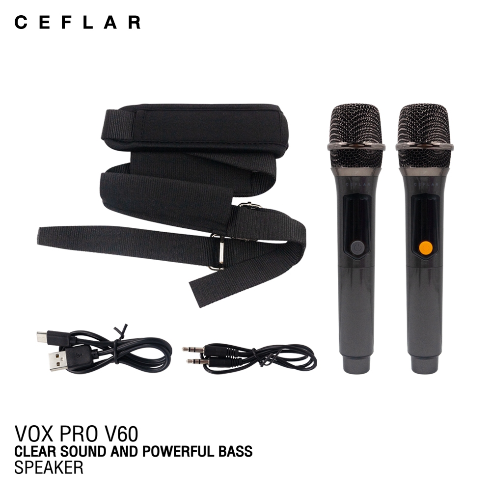 CEFLAR VOX PRO V60 ตู้ลำโพงบลูทูธ พร้อมไมโครโฟนไร้สายถือคู่ เหมาะกับการร้องคาราโอเกะ พกพาสะดวก - รูปที่ 6