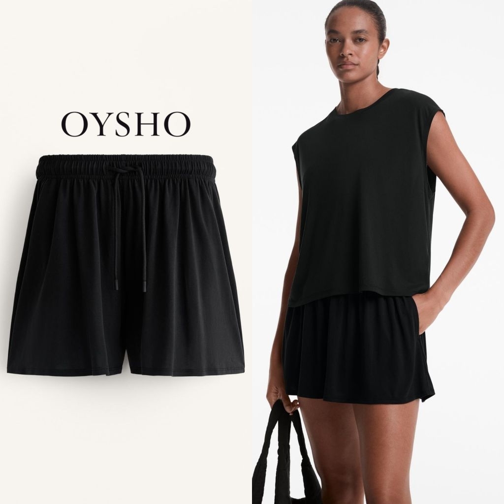 Oysho กางเกงขาสั้นทรงหลวมเอวยางยืดเชือกผูกปรับได้