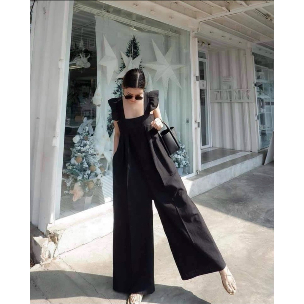 🤍 เอี้ยมหมีสีพื้น (แถมเชือก)จั้มสูทสีพื้น ผ้าดีมาก หนานุ่มใส่สบาย จั้มแขนระบาย