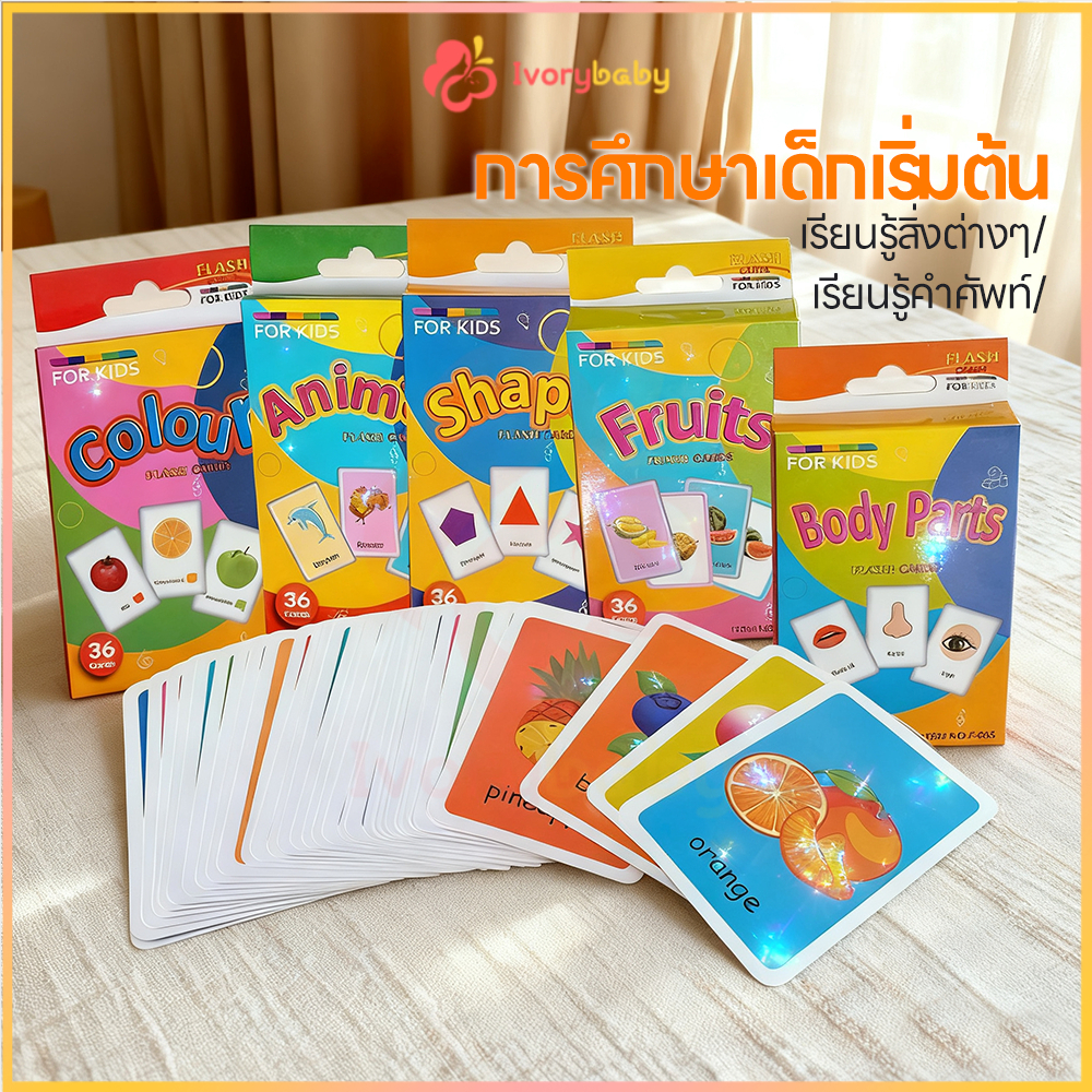 IVORYBABY flash card แฟลชการ์ด บัตรคำภาษาอังกฤษ เกมส์ทายภาพ บัตรคำ สื่อการเรียนการสอน เสริมพัฒนาการเด็ก