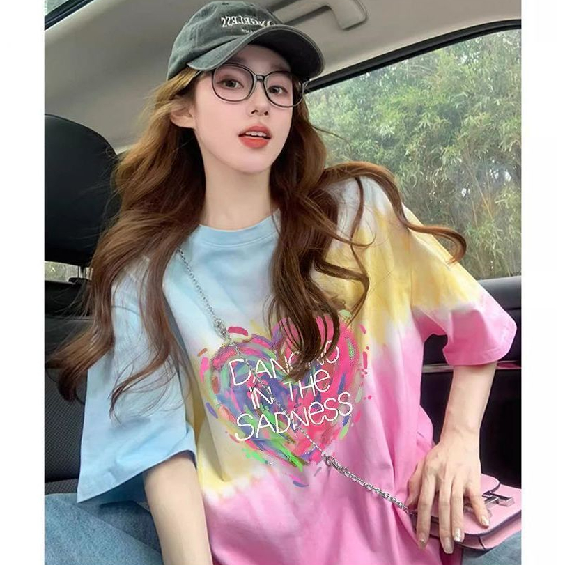 เสื้อยืดมัดย้อมสวยๆผู้หญิงฤดูร้อนใหม่ Oversize เสื้อผ้าสาวอวบไซส์ใหญ่ แฟชั่นเกาหลี เสื้อโอเวอร์ไซส์คนอวบทรงหลวมน่ารักๆ รูปที่ 3