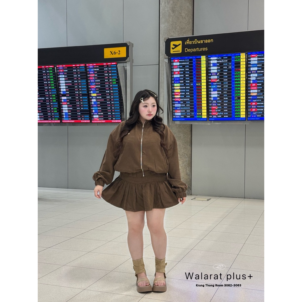 WP ชุดเซ็ต เสื้อแจ็คเก็ตแขนยาวซิปหน้า+กระโปรงระบาย ผ้าหนังกลับ ไซส์ใหญ่ - รูปที่ 5