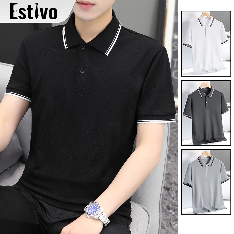 เสื้อโปโลสีดำสำหรับผู้ชาย รูปแบบฟิตต์สูง เหมาะสำหรับสถานที่ธุรกิจและสถานที่ฟอร์มัล