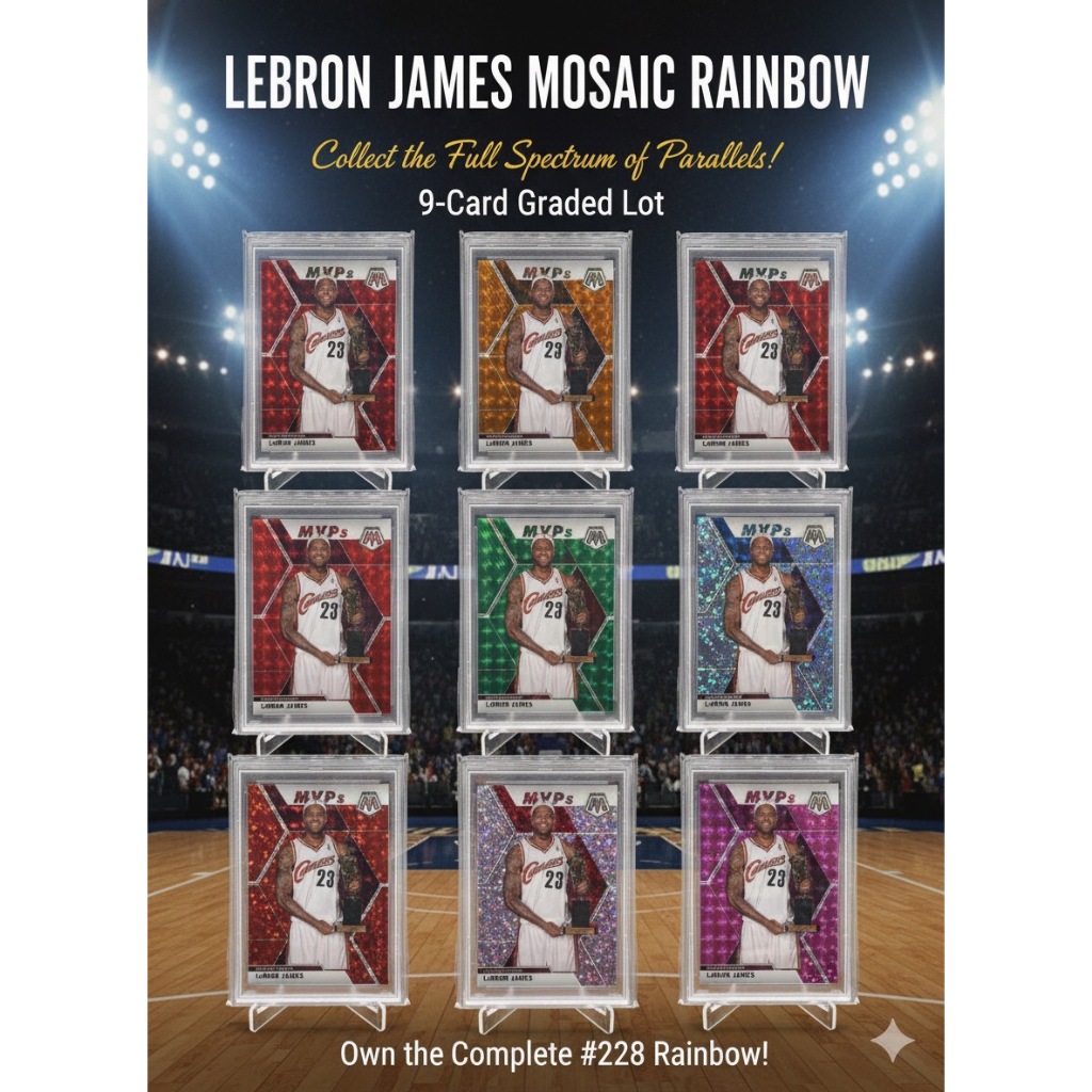 2019 Panini Mosaic LeBron James MVPs Complete Parallel Set (9 Cards) – PSA 9 MINT Lot
