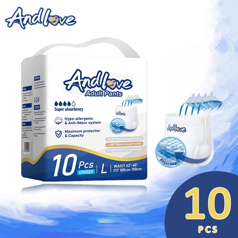 【ซึมเร็วสุด!！】ไม่รู้สึก ผ้าอ้อมผู้ใหญ่ Andlove ใช้ได้ทั้งชายหญิง ปลี่ยนง่าย M/L/XL/XXL(1แพ็ค/10ชิ้น)