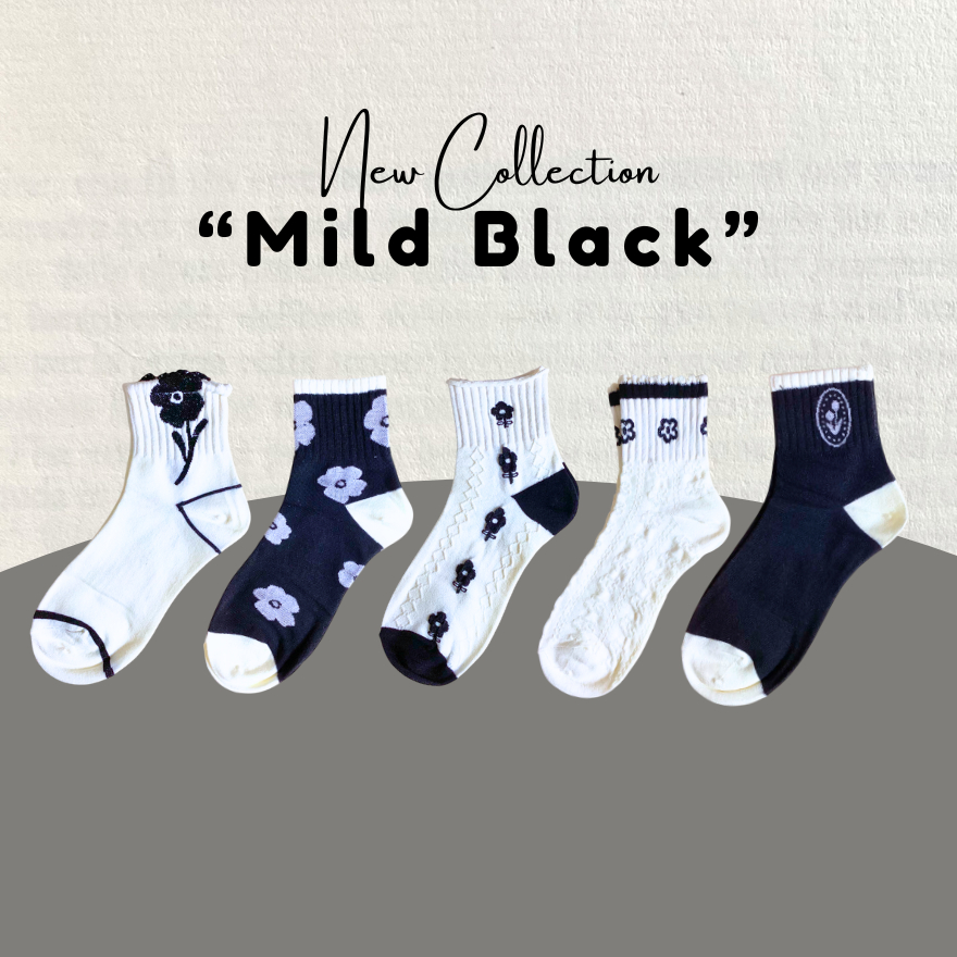 🖤🖤 ถุงเท้าข้อยาว  สีสุภาพโทนขาวดำ คอลเลคชั่น “Mild Black” 🖤🖤