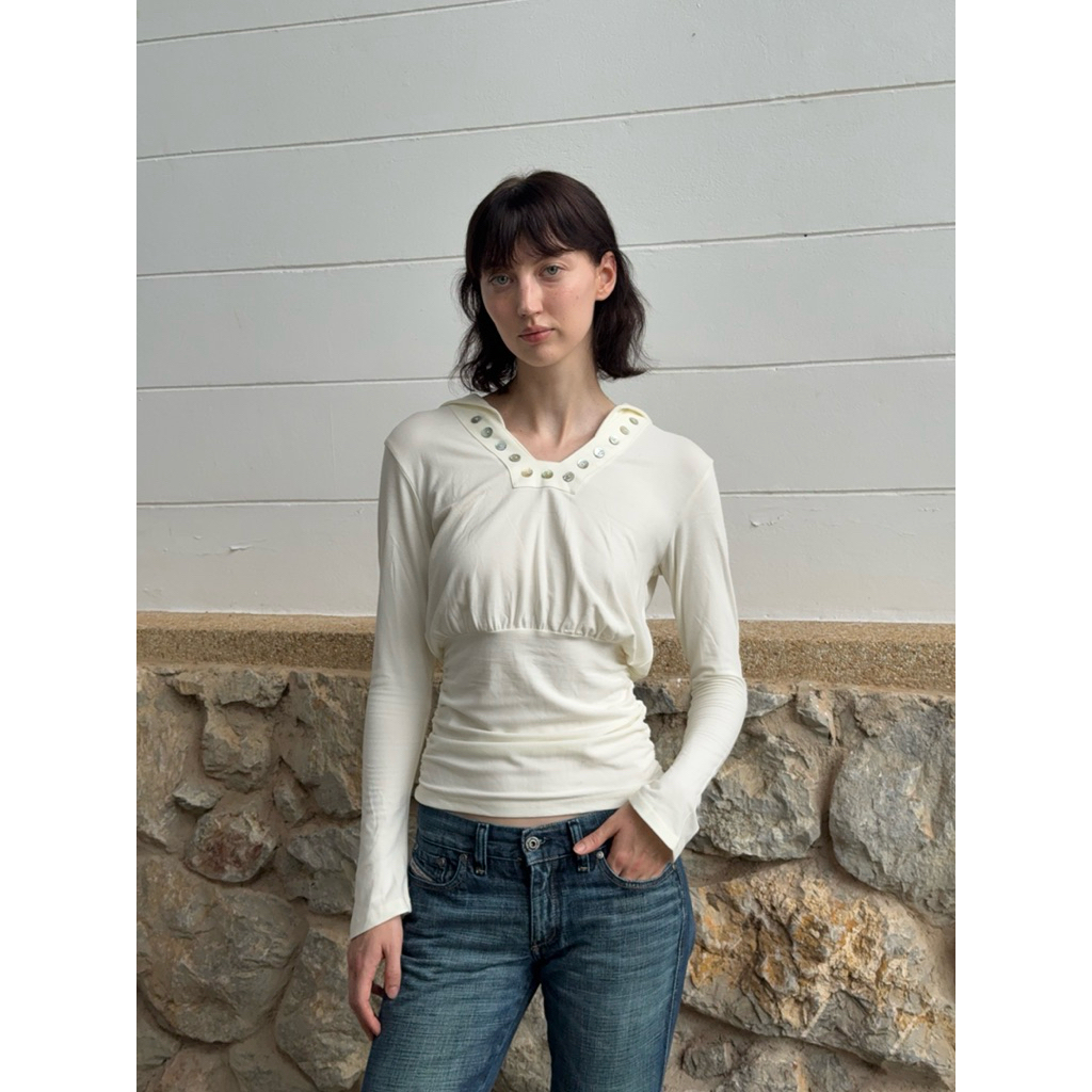 SLEEPY MURPHY | LORA PEARL-LINE MARINE COLLAR BLOUSE