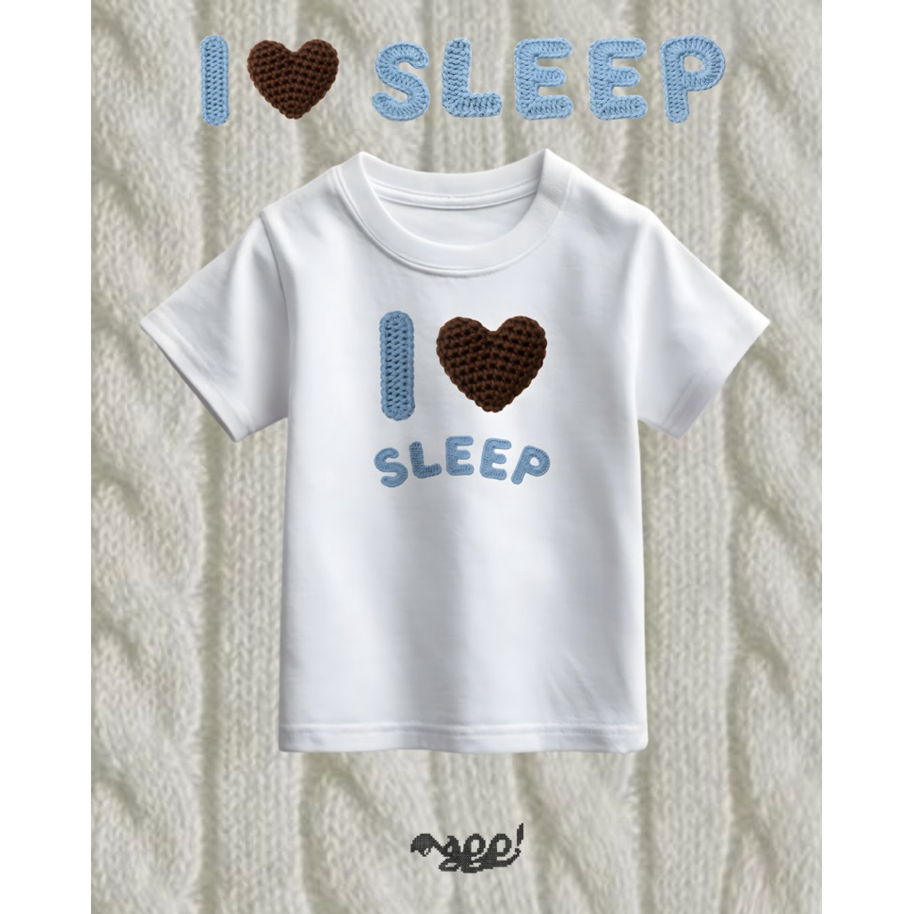 Mappi I Love Sleep Tee เสื้อยืดลายหัวใจถัก ผ้าคอตตอน 100% สไตล์เกาหลี มินิมอล ใส่สบาย Baby Tee / Fre