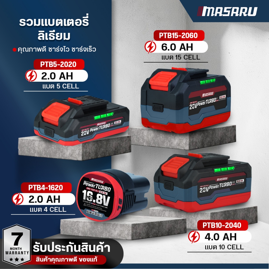 แบตเตอรี่ MASARU แบตสำรอง 2ah/4ah/6ah แบตลิเธียม ไอออน แบตเสริม Power Turbo