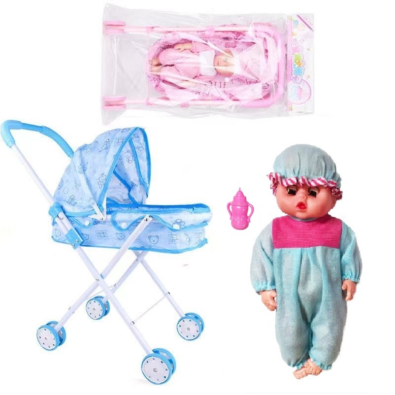 รถเข็นเลี้ยงน้อง (รถเหล็ก) ตุ๊กตามีเสียง**ร้องได้** ตุ๊กตาเลี้ยงน้องพร้อมชุดรถเข็น ของเล่นรถเข็นมีตุ๊กตา รถเข็นBaby