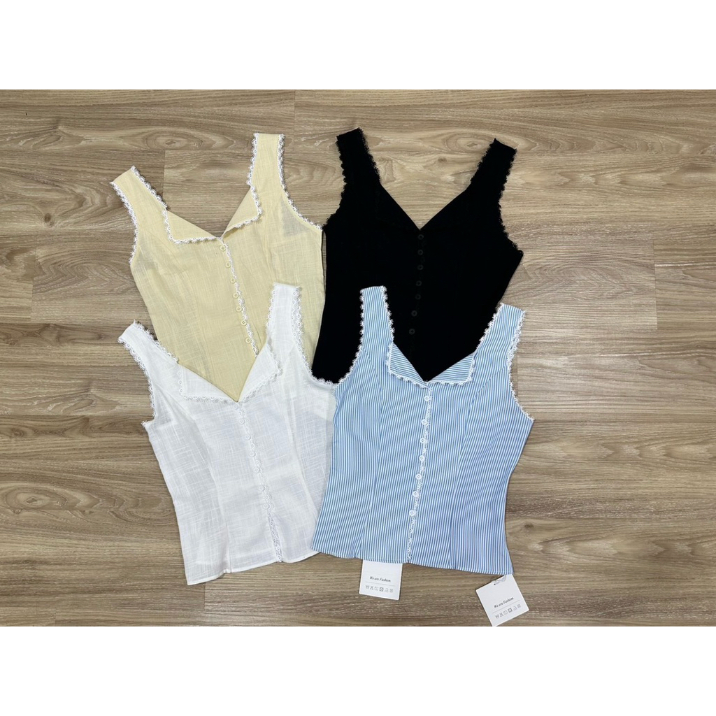 BY IRA Joy Top เสื้อกั๊กสายเดี่ยวกระดุมหน้า ผูกโบว์หลัง  แต่งลูกไม้ งานน่ารัก - รูปที่ 7