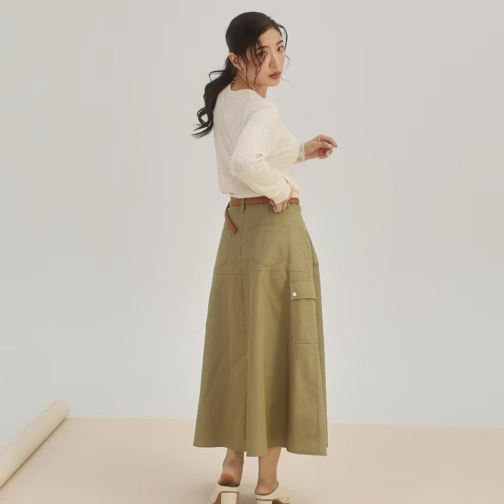 กระโปรงยาว Jay cargo skirt ร้าน Ketch.apparel (ของใหม่)💗 สี Olive