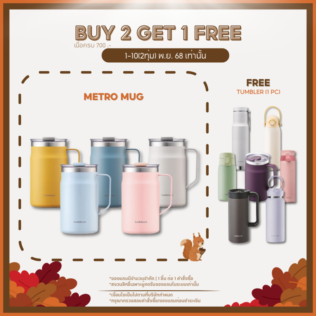 LocknLock แก้วน้ำเก็บอุณหภูมิ Metro Mug ความจุ 600 ml. รุ่น LHC4282