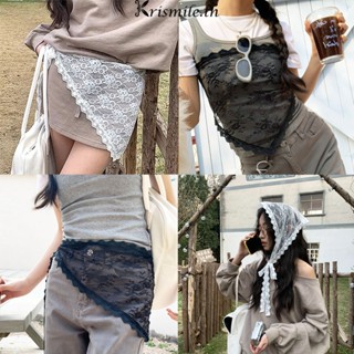 COD-ในไทย💖ผ้าโพกเอวผ้าพันคอ ทรงสามเหลี่ยม แต่งลูกไม้ ลายดอกไ…