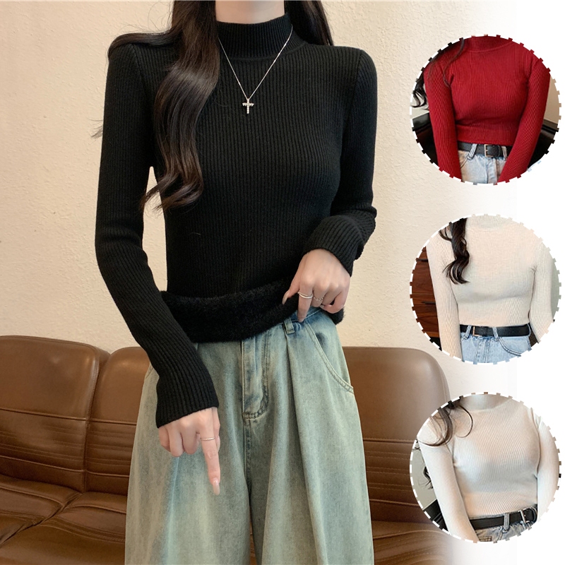 Sweater Women Long-sleeve Mid-neck Slim-fitting Bottoming Half Turtleneck Pullover Knitted Sweater