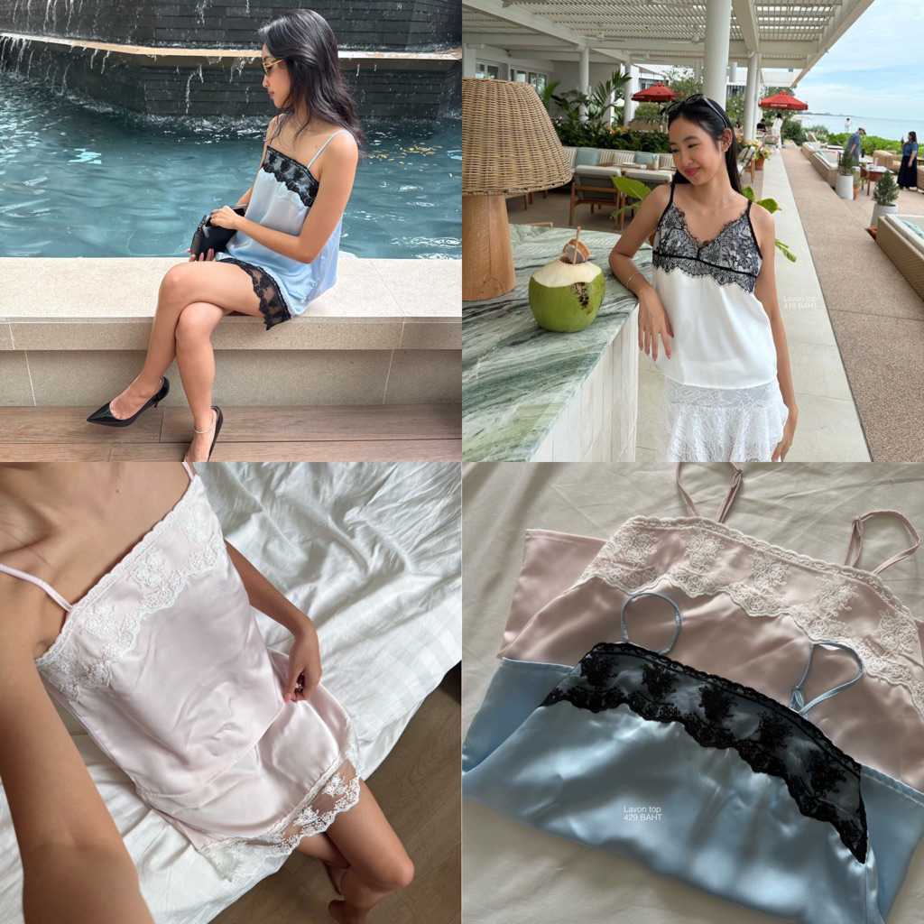 พร้อมส่ง lavon lace satin camisol สายเดี่ยวสายซาติน ลูกไม้