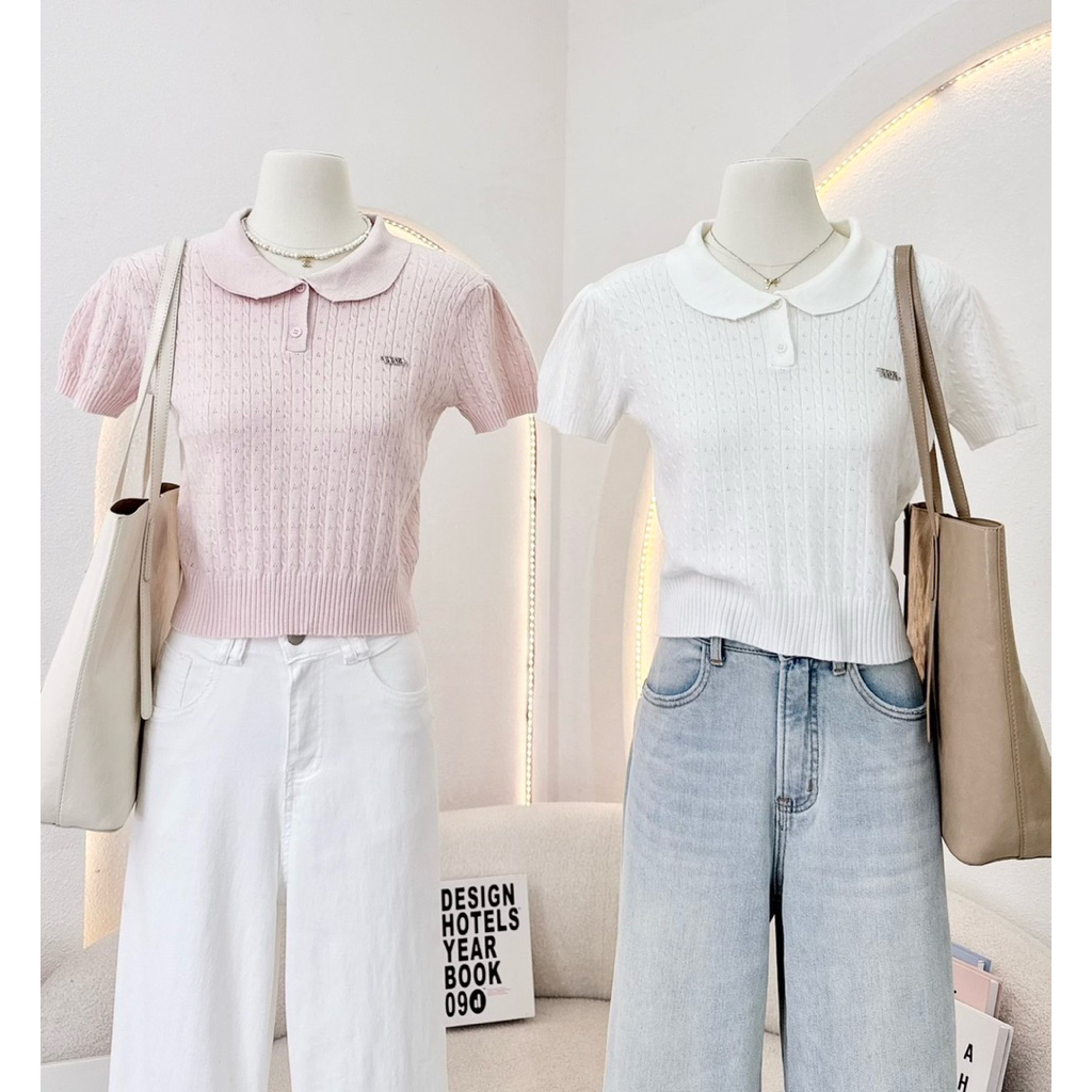 WA YA เสื้อคอบัวแขนพอง ผ้าไหมพรม