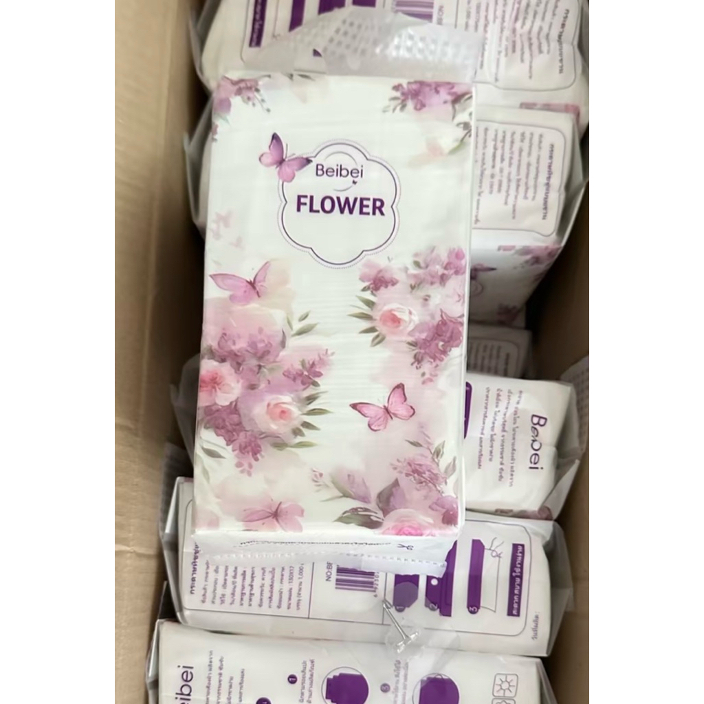 กระดาษทิชชู่ B-Flower 1ห่อ=1000 แผ่น ภาพจริง แบบดึงแขวนได้ หนากลางๆ แต่นุ่มมาก เนื้อผลิตจากไม้บริสุทธิ์ อ่อนโยน GB/T