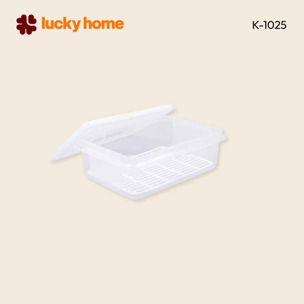 LUCKY HOME กล่องถนอมอาหารพลาสติกมีตะแกรงรองK-1025 ขนาด (กว้างxยาวxสูง)(รวมฝา) : 26 x 19.4 x 8.5 cm