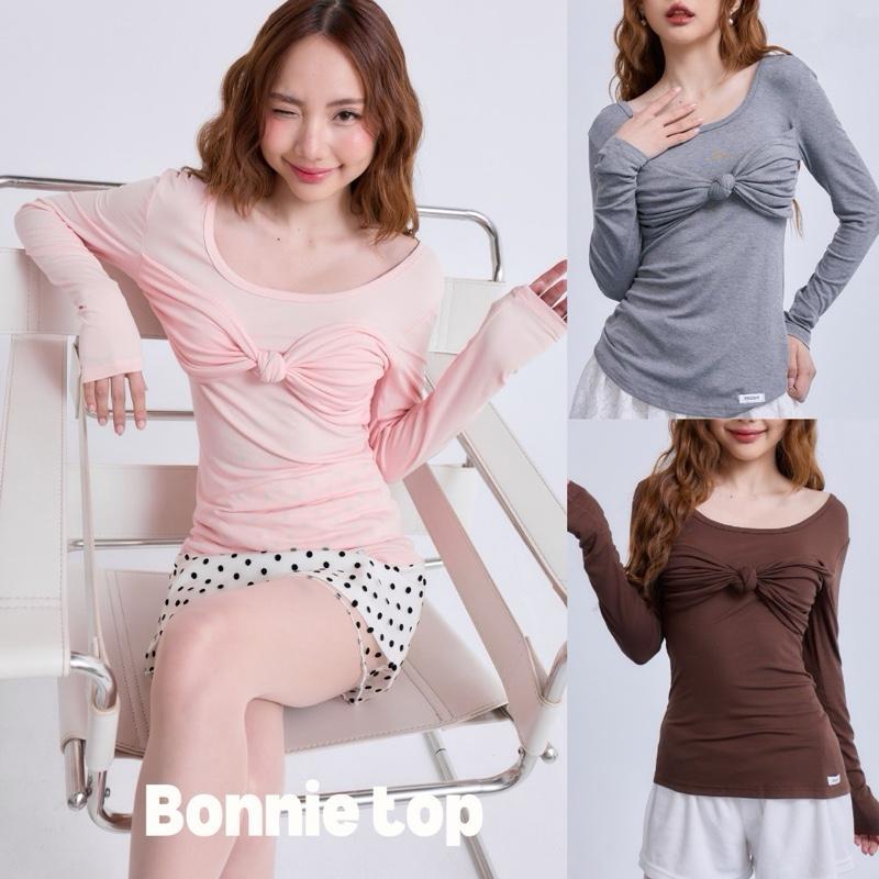 (6สี4ไซส์) BONNIE TOP เสื้อยืดแขนยาวโบว์ รุ่น T109 - Mesave