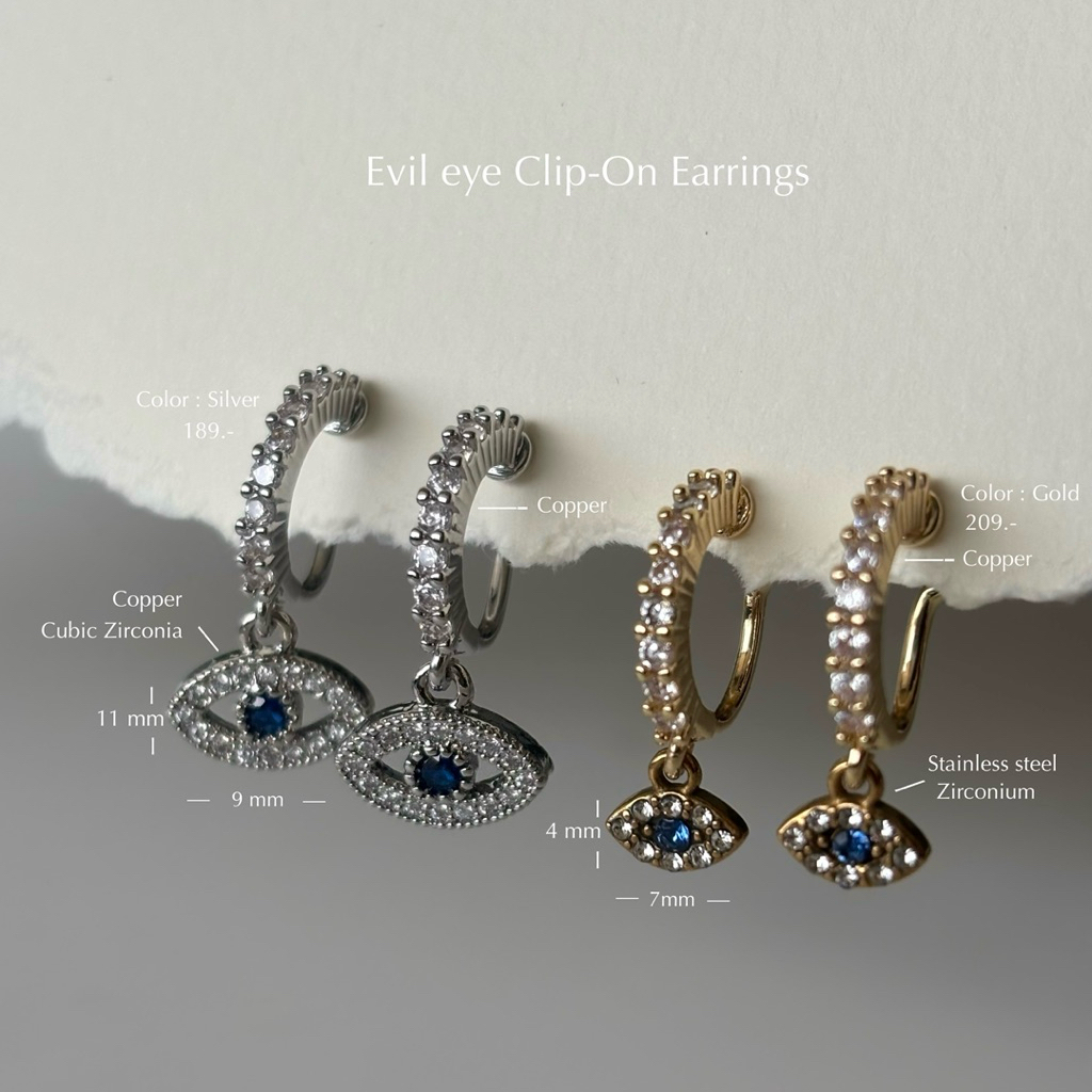 🧿 ต่างหูหนีบEvil eye แป้นขดลวด