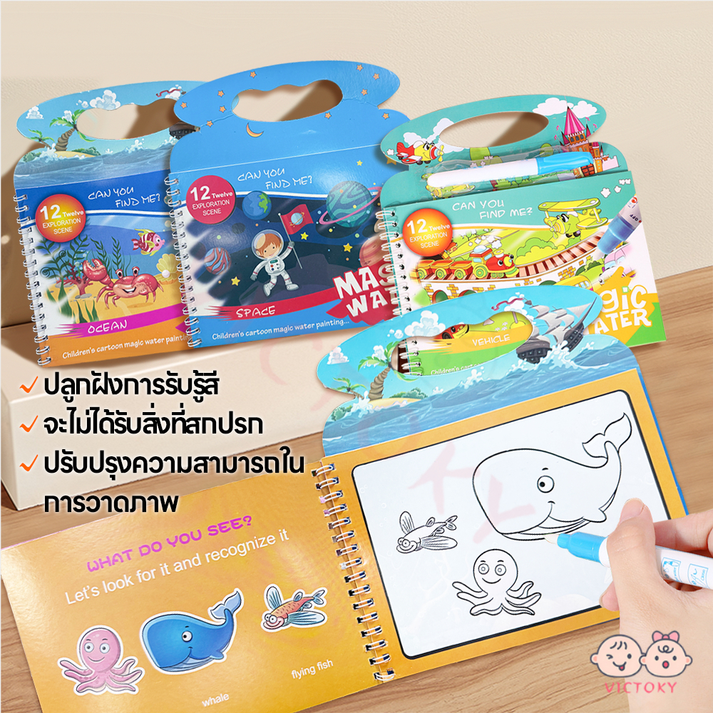 VICTOKY หนังสือสติกเกอร์เด็ก สมุดสติ๊กเกอร์ กันน้ำ ของเล่นเด็ก แปะซ้ำได้ Sticker