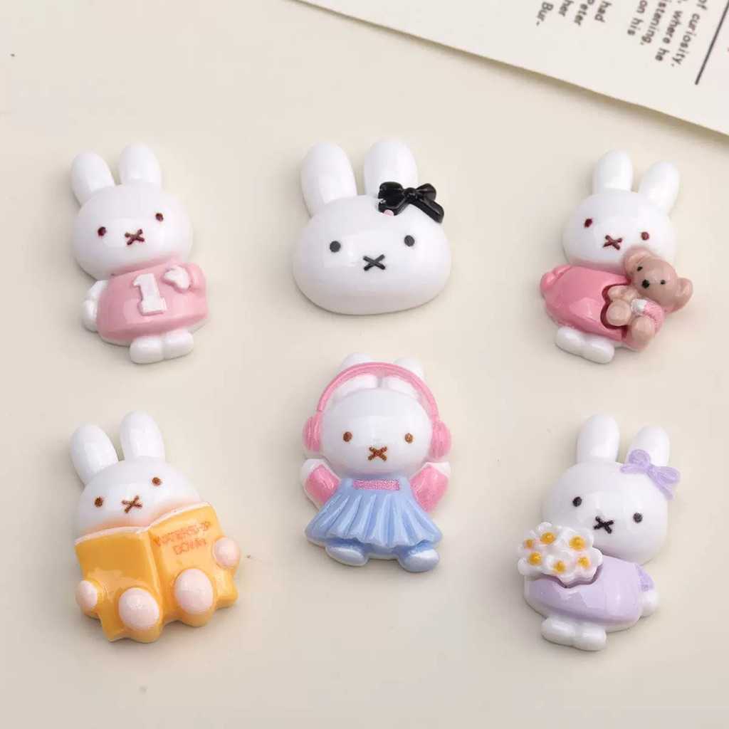 🇹🇭 เรซิ่น กระต่าย เซ็ท 6 ชิ้น #028 การ์ตูนเคลือบเงา ตกแต่ง diy ติดหลังโทรศัพท์ กิ๊บติดผม งานDIY