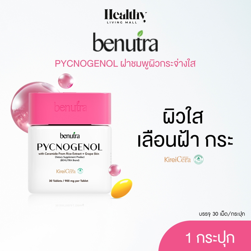 BENUTRA PYCNOGENOL WITH CERAMIDE + GRAPE SKIN กล่องละ 30 เม็ด เปลือกสนฝรั่งเศส ลดจุดด่างดำ ฝ้า กระ