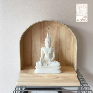 [uni_wood] หิ้งพระมินิมอลทรงโค้ง ทำจากไม้จริงหุ้มด้วยไม้ดัดโค้งแบบตั้งโต๊ะและแขวนผนัง กว้าง30 cm. ลึก 15 cm. สูง 30cm.