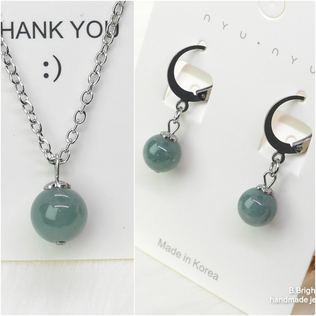 มีส่งด่วน ต่างหู สร้อยพร้อมจี้ หยกแท้ Jadeite 7.9-8.3 mm. อะไหล่สแตนเลส ไม่แพ้ ไม่คัน ไม่ดำ พร้อมส่งค่ะ