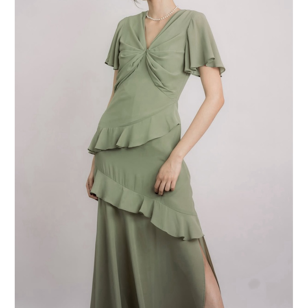 (ใหม่ป้ายห้อย) venusP Moroe dress ชีฟอง สีเขียว Size L เดรสออกงาน ชุดไปงานแต่ง